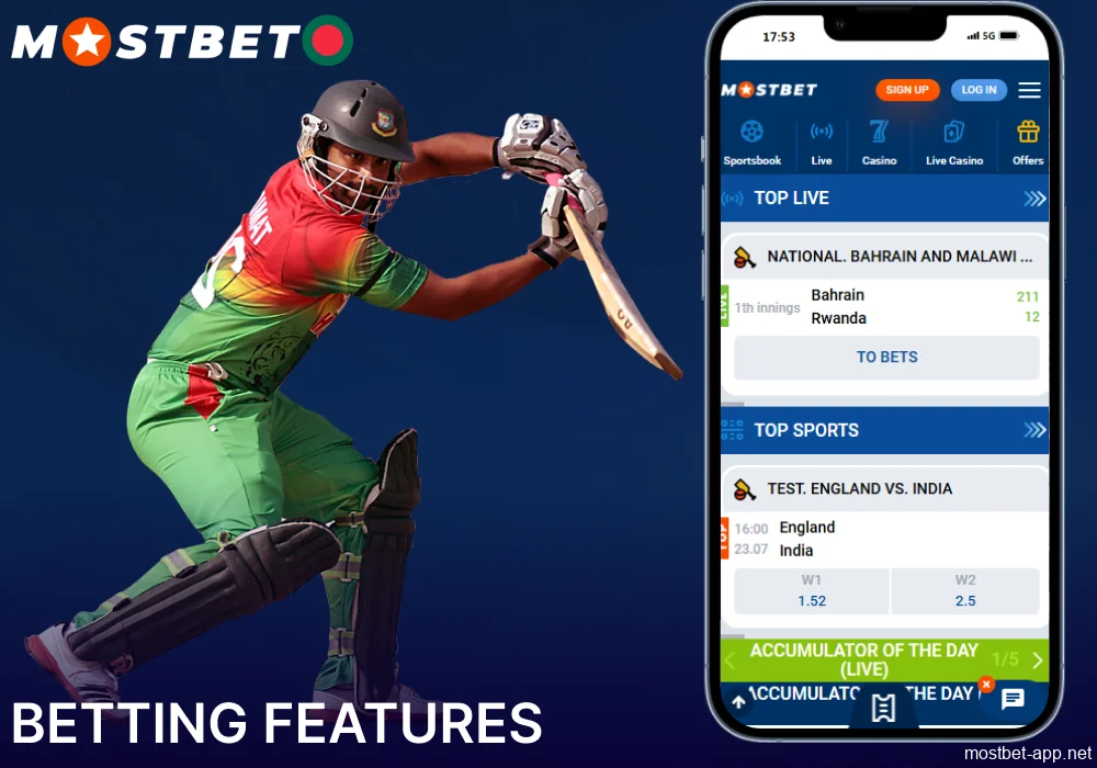 Sports betting options available in Mostbet app in Bangladesh