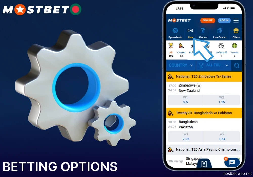 Sports betting options available on Mostbet app for players from Bangladesh