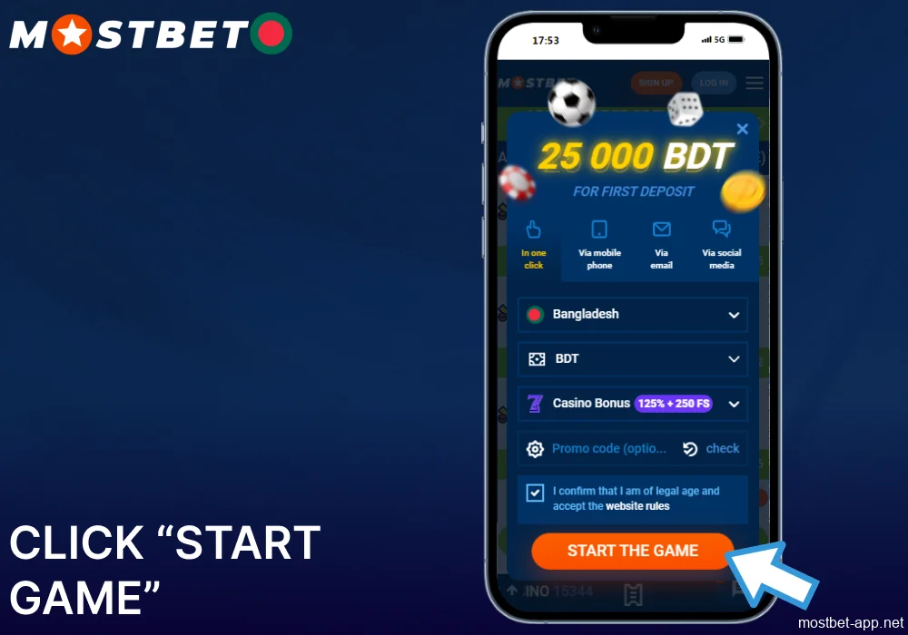 Click “Start Game” on Mostbet app