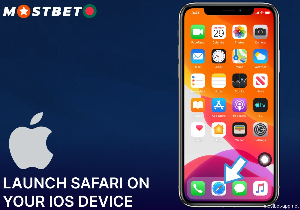 Launch Safari on your iOS device to install the Mostbet app