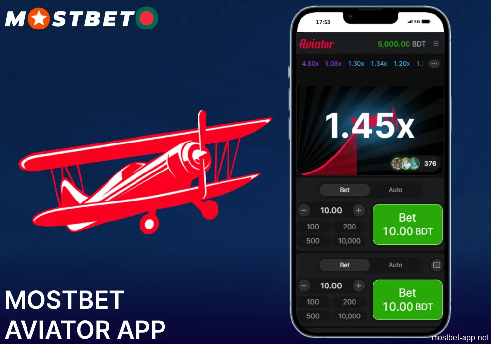 Aviator game available on Mostbet mobile app for players from Bangladesh